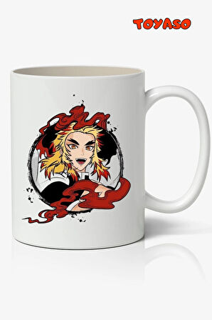 Demon Slayer İblis Keser Rengoku Anime Temalı Beyaz Kupa Bardak Sevgiliye Arkadaşa Hediye