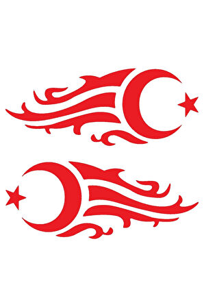 Alevli Ay Yıldız Oto Yan Cam Sticker 20 X 6 Cm Sağ/sol 2 Adet