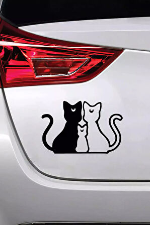 Kedi Ailesi Sticker Oto Motor Laptop Duvar Folyo Sticker 15 X 9 Cm