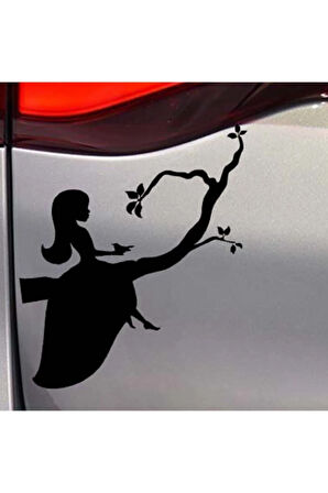 Dalda Oturan Kız Sticker (Oto-Motor-Laptop-Duvar-Dekor) 10 x 10 cm
