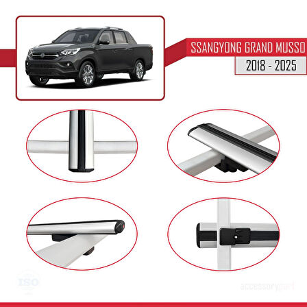 Ssangyong Grand Musso 2018 ve Sonrası ile Uyumlu BASIC Model Ara Atkı Tavan Barı Gri 2 Adet