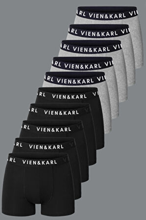 Erkek Siyah Gri 10'lu Paket Düz Likralı Boxer Şort