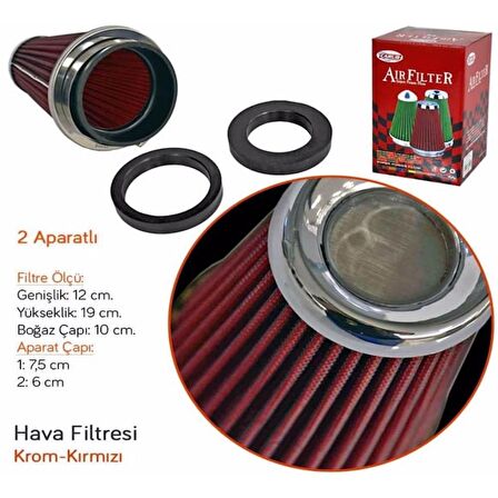 Universal Açık Hava Filtresi Uzun Tip Kırmızı Ses & Performans Arttırıcı  +6 Hp Aparatlı