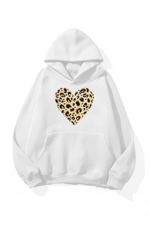 Unisex Yumuşak Dokulu Leopar Kalop Baskılı Tasarım Oversize 3 İplik Hoodie Sweatshirt