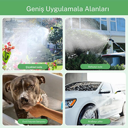 Monozone Elektrikli Basınçlı Su Tabancası Şarj Edilir Elektrikli Bahçe Sulama Püskürtücü 5m Hortum