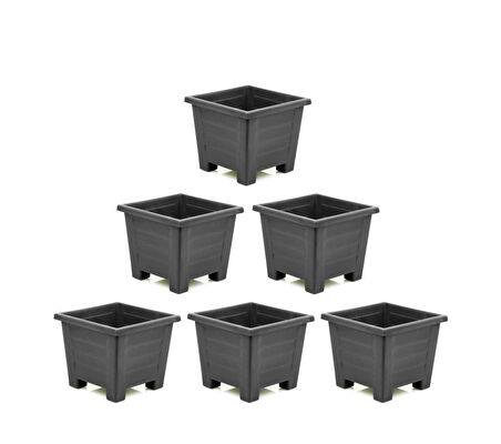Omnipazar SY-5846 Dekoratif Plastik Kare Ayaklı Saksı 7 lt Antrasit 6 Adet
