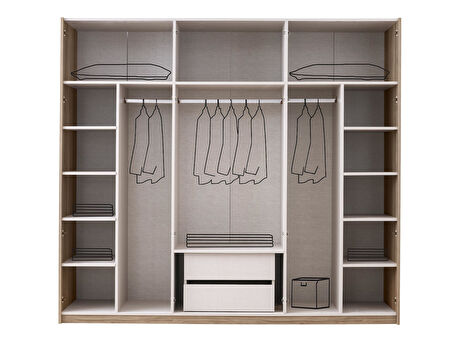 Ay Işığı 6 Kapaklı Aynalı Elbise Dolabı Gardrop 237x60x214 