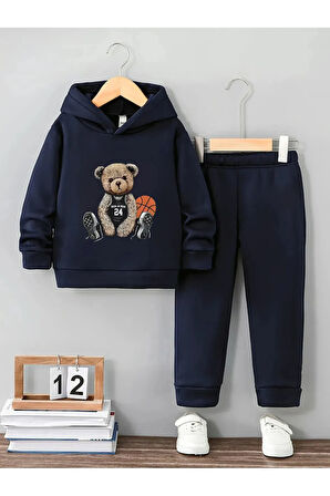Basketbolcu Ayı Kız Ve Erkek Çocuklar Için Premium 3. İplik Compact Sweatshirt & Eşofman Takımı