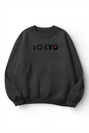 Unisex Yumuşak Dokulu Tokyo Baskılı Tasarım Oversize 3 İplik Bisiklet Yaka Sweatshirt