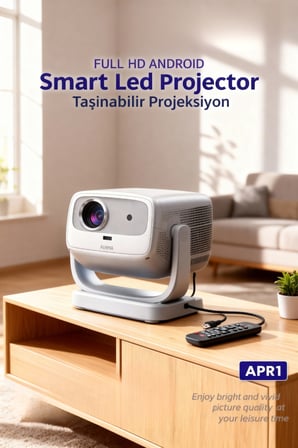 projeksiyon cihazı taşınılabilir wifi 2.4+5g-6.0 4k uhd 150 i̇nç dahili hoparlör 180 derece smart led