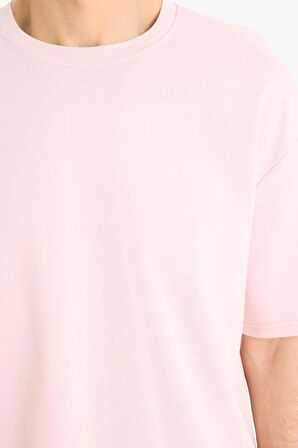 Oversize Geniş Kalıp Bisiklet Yaka Basic Düz Kısa Kollu Tişört