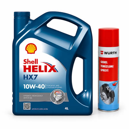 SHELL HELİX HX7 MOTOR YAĞI 10W-40 4 Litre + Würth Balata Spreyi 500 ml