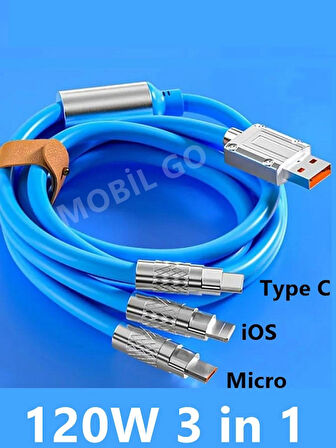 3in1 Kablo Çoklu Şarj Kablosu iPhone Micro Type-C Hızlı Şarj Kablosu