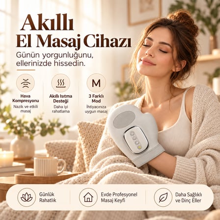 Akıllı El Masaj Aleti Şarjlı Parmak Avuç İçi Bilek Rahatlatıcı Isıtmalı Hava Kompresyonlu Terapi