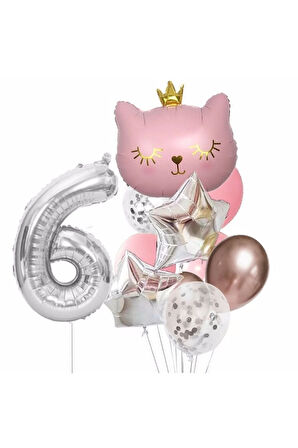 Kral Taçlı Kedi Balon Set