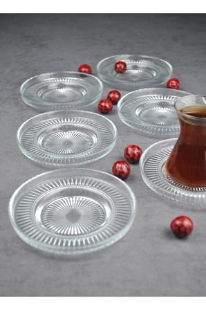 6 Adet Cam Çay Tabağı Çay Tabak 12 cm Elysia Bardak ile Uyumlu Elina