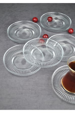 6 Adet Cam Çay Tabağı Çay Tabak 12 cm Elysia Bardak ile Uyumlu Elina