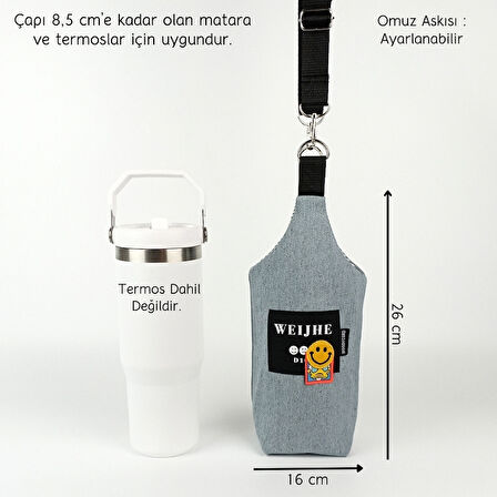 Woodycord El Yapımı U Model Gri Kot Smiley Termos Kılıfı  iceflow 0,89