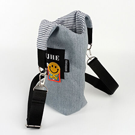 Woodycord El Yapımı U Model Gri Kot Smiley Termos Kılıfı  iceflow 0,89