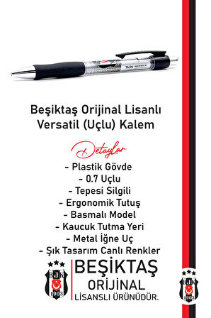 Beşiktaş Orijinal Lisanslı Plastik Gövde Versatil Uçlu Kalem 0.7 Hediyelik Ahşap Kutulu