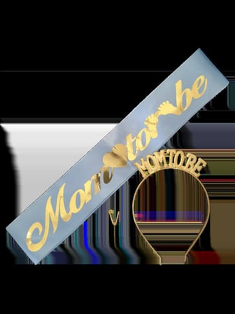 Özel Seri Kutlama Seti Anne Adayı Özel Gün METAL TAÇ KUŞAK SET MOM TOBE MAVİ GOLD