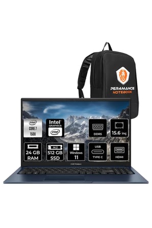 VivoBook 15 Intel Core 7 150U 24GB 512GB SSD 15.6" FHD W11P Taşınabilir Bilgisayar & PER4 Çanta