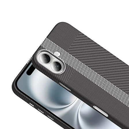 Apple İphone 16 Kılıf Magsafe Şarj Karbon Fiber Görünümlü Hafif Sağlam Lopard Gros Kapak Telefon Kılıfı