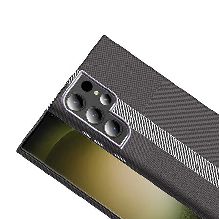 Samsung Galaxy S24 Ultra Kılıf Magsafe Şarj Karbon Fiber Görünümlü Hafif Sağlam Gros Kapak