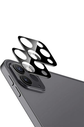 Apple iPad Pro11/13 2024, Pro 12.9/11 Inch (2022/2021/2020) Siyah Çerçeveli Lens Koruma Parlak Renkli Kamera Koruyucu 0.5mm  İnce Cam 3d kamera cam