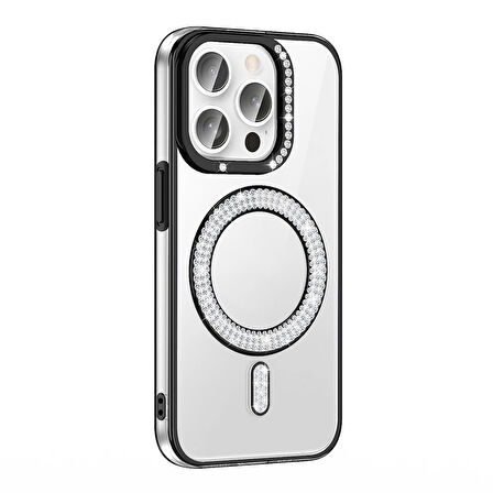 Apple İphone 14 Pro Max Kılıf Pırlanta Taş Tasarımlı Magsafe Şarj Özellikli Lopard Karetta Silikon Kapak