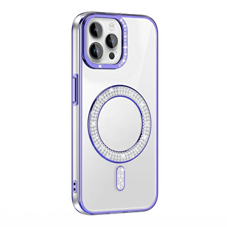 Apple İphone 12 Pro Kılıf Pırlanta Taş Tasarımlı Magsafe Şarj Özellikli Lopard Karetta Silikon Kapak