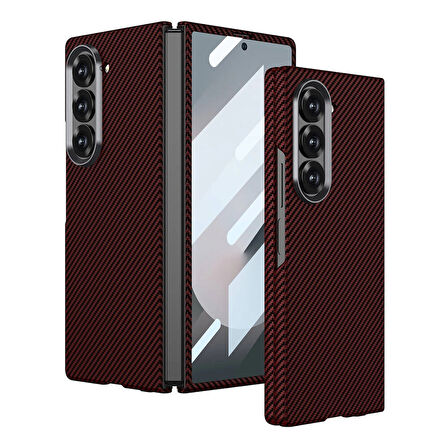 Samsung Galaxy Z Fold 6 Kılıf Kamera Korumalı Karbon Fiber Tasarımlı Arka Yüzey  Kıpta Karbon Kapak
