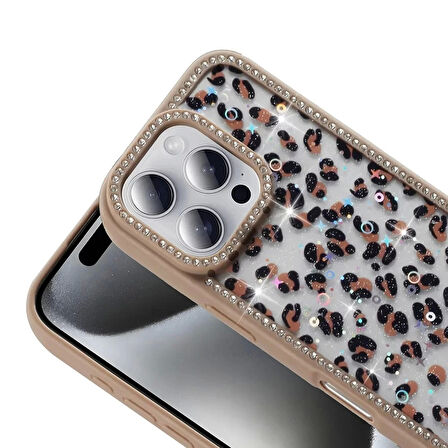 Apple İphone 16 Pro Kılıf Taşlı Simli Kenarları Silikon Parıltılı Azra Kapak Telefon Kılıfı Kamera Korumalı Yıldız&Kelebek Desenleriyle