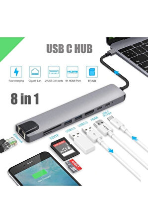 Lopard 8 In 1 Type C Hub HDMI Dönüştürücü Apple Macbook Pro/air iPhone iPad Matebook Uyumlu Çevirici Çoğaltıcı Ethernet RJ45 Sd Tf USB Type C Hub