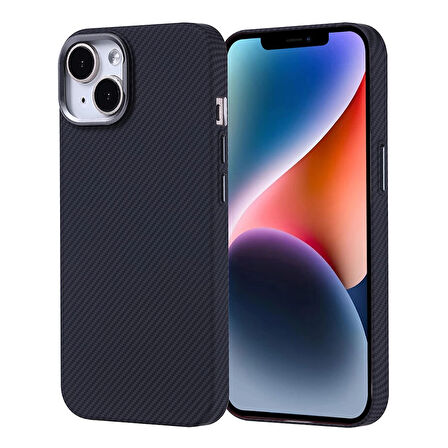 Apple İphone 14 Kılıf Magsafe Şarj Özellikli Karbon Fiber Görünümlü Lopard Nekst Kapak