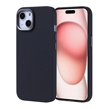 Apple İphone 15 Kılıf Magsafe Şarj Özellikli Karbon Fiber Görünümlü Lopard Nekst Kapak