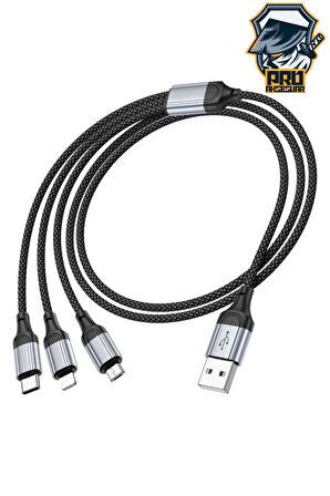 3in1 Type-C Şarj Kablosu USB'den Type-C/Lightning/Micro 1 Metre USB Kablo iPhone Samsung Huawei Xiaomi X102 Telefon Tablet