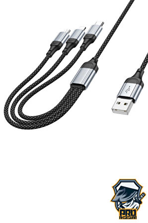 3in1 Type-C Şarj Kablosu USB'den Type-C/Lightning/Micro 1 Metre USB Kablo iPhone Samsung Huawei Xiaomi X102 Telefon Tablet