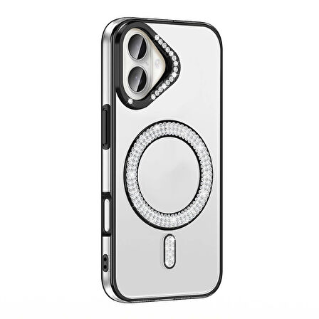 Apple İphone 16 Kılıf Pırlanta Taş Tasarımlı Magsafe Şarj Özellikli Lopard Karetta Silikon Kapak