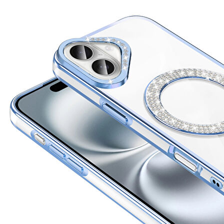 Apple İphone 16 Kılıf Pırlanta Taş Tasarımlı Magsafe Şarj Özellikli Lopard Karetta Silikon Kapak