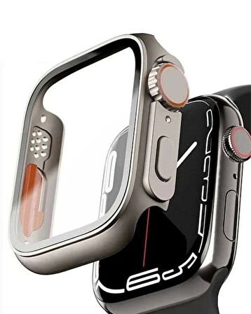 Apple Watch 10.Nesil 42mm den Watch Ultra Görünüme Dönüştürücü Kasa Ekran Koruyucu Naturel Titanyum