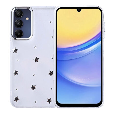 Samsung Galaxy A15 Kılıf Airbag Tasarımlı Simli Şeffaf Lopard Kutup Kapak