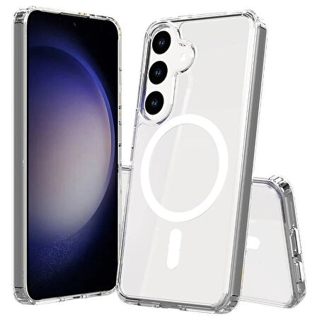 Lopard Samsung Galaxy S25 FE Uyumlu Kılıf + Ekran Koruyucu Magsafe Şarj Destekli Şeffaf Sert PC Kapak Telefon Kılıfı