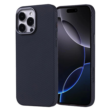 Apple İphone 16 Pro Max Kılıf Magsafe Şarj Özellikli Karbon Fiber Görünümlü Lopard Nekst Kapak