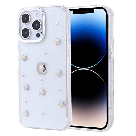 Apple İphone 14 Pro Kılıf Airbag Tasarımlı Simli Şeffaf Lopard Kutup Kapak
