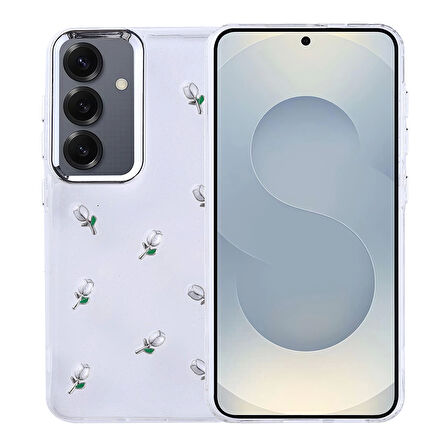 Samsung Galaxy S24 Kılıf Airbag Tasarımlı Simli Şeffaf Lopard Kutup Kapak