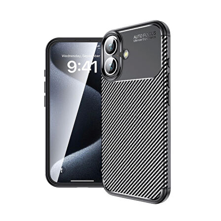 Apple İphone 16 Plus Kılıf Lopard Kamera Korumalı Karbon Desenli Negro Kapak Yüzey Kılıf