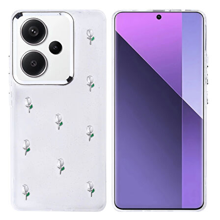 Xiaomi Redmi Note 13 Pro Plus 5g Telefon Kılıfı Şeffaf Simli Tasarım Kapak Fiyonk, Kiraz, Yıldız, Lale Desenli