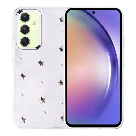 Samsung Galaxy A54 Kılıf Airbag Tasarımlı Simli Şeffaf Lopard Kutup Kapak