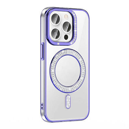 Apple İphone 14 Pro Max Kılıf Pırlanta Taş Tasarımlı Magsafe Şarj Özellikli Lopard Karetta Silikon Kapak